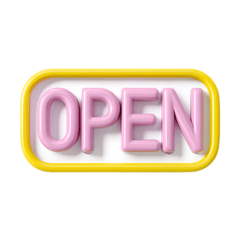 Glossy Style Open Sign With Yellow Border For Business Display png