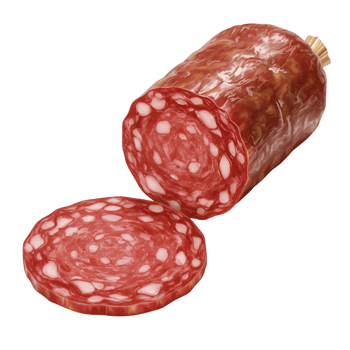 Sliced salami red meat and white fat marbling png