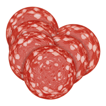 Sliced salami white fat marbling arranged in overlapping pattern png