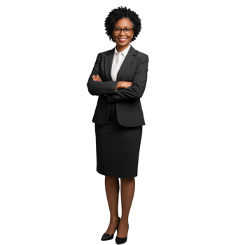 Professional businesswoman in suit standing confident posture png
