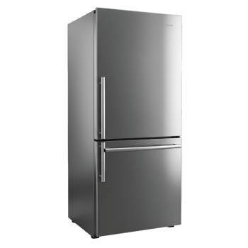 Black refrigerator modern design and kitchen appliance features png