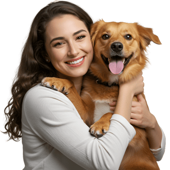 Woman hugging golden retriever dog loving affection png