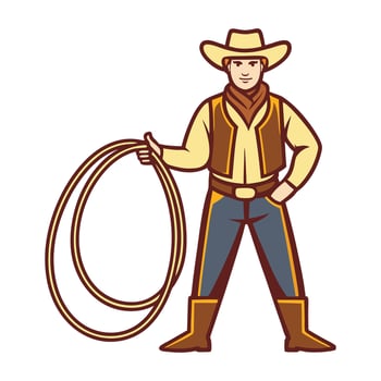 Cowboy with lasso on white background vector