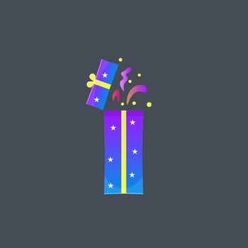 Cute Cartoon Open Gift Confetti Icon Flat Narrow Blue Pack Yellow Bow Design vector
