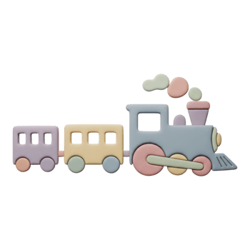 Pastel colored toy train with carriages isolated on transparent background png