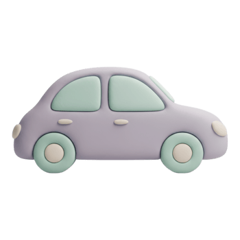 Cute purple car with mint green windows, isolated on transparent background png