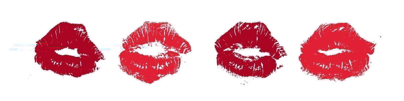 Red Lipstick Kiss imprints set. Lips Female Makeup Mark. Girl s Mouth. vector