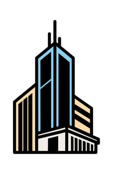 Stylized illustration of a modern skyscraper featuring geometric shapes and a vibrant color palette. vector