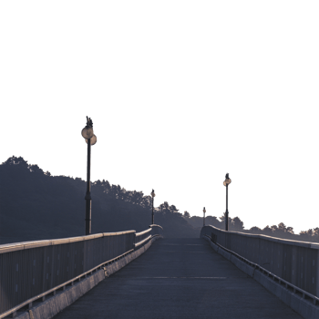 Long bridge with street lamps isolated on transparent background png