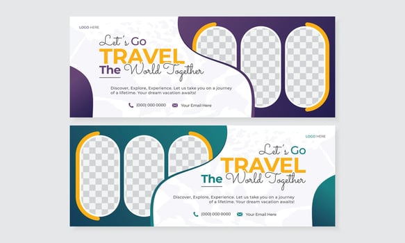 Travel the world together vibrant banner design with photo placeholders for unforgettable memories vector