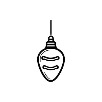 Black outline displays simple hanging lightbulb with cord on a white background vector