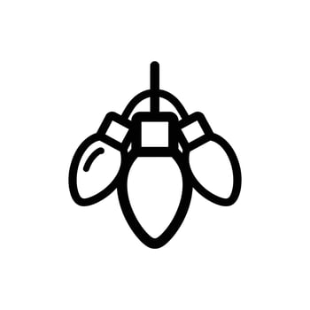 Isolated black outline shows three string lights hanging from the fixture on white background vector