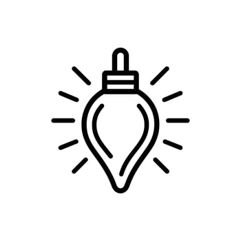 Simple line drawing depicts a lightbulb with shining rays on a white background vector