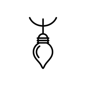 Single black line art depicts hanging bulb ornament with white background vector
