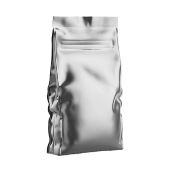 Blank silver foil bag isolated on transparent background for coffee or food png