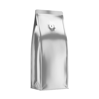 Silver foil coffee bag isolated on transparent background for branding and design png