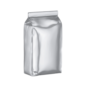 Silver foil bag mockup isolated on transparent background for food and merchandise png