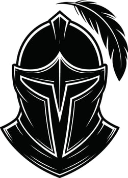 A detailed illustration depicting a spartan helmet with feather embellishment in a monochromatic style vector