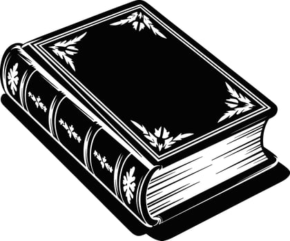 Classic hardcover book illustration featuring detailed floral accents and elegant black and white design elements vector