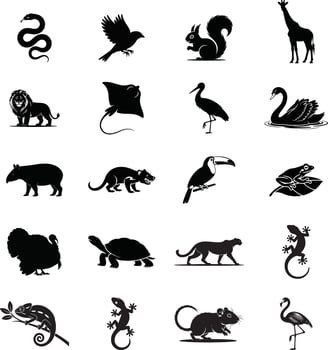A collection of various animals silhouettes in a clean and minimalist black and white style vector