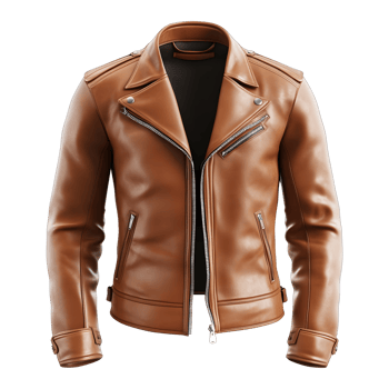 Stylish brown leather motorcycle jacket with zipper detail isolated on transparent background png