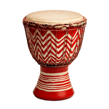 Traditional african djembe drum with red and white zigzag pattern isolated on transparent background png