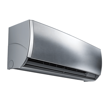 Modern silver split system air conditioner unit for cooling and heating isolated on transparent background png