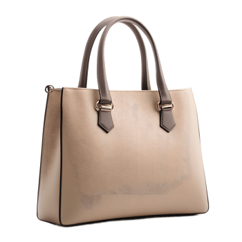 Elegant beige textured leather handbag with stylish handles isolated on transparent background png