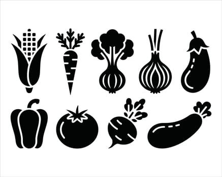 Black silhouette icons of fresh vegetables on white background vector
