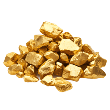 A heap of raw, natural gold nuggets on a transparent background. png