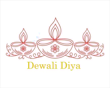 Red Outline Diwali Diyas with Text lamp oil lamp vector