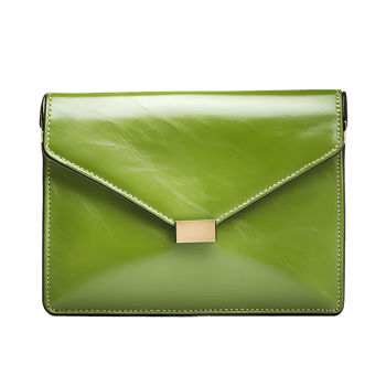 Shiny green leather clutch purse with gold clasp isolated on transparent background png