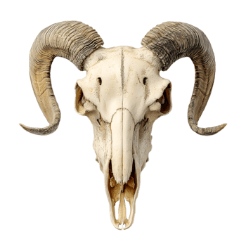 Detailed ram skull with majestic curved horns isolated on transparent background png