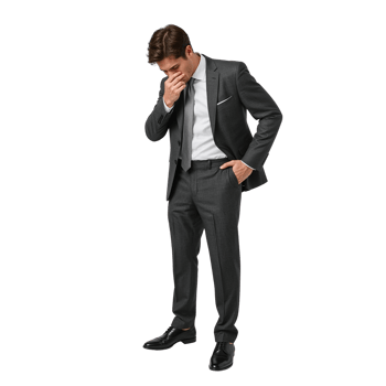 Contemplative businessman in a suit with transparent background, facing challenges professionally, png