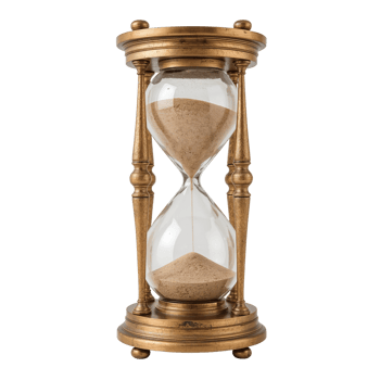 Golden hourglass symbolizing time passing on transparent background, a vintage countdown png