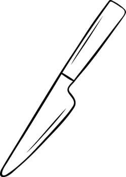 Chef's knife doodle icon in black and white sketch style. Simple illustration of essential kitchen tool for cooking blogs, recipes, and culinary branding vector