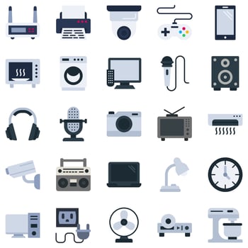 Electronic icon in Flat design style stock illustration set vector