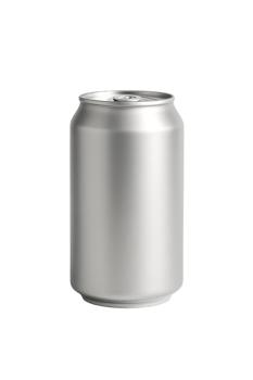 A plain silver aluminum soda can with a pull tab top isolated on transparent background png