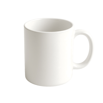 A plain white ceramic coffee mug with a handle isolated on a transparent background for design isolated on transparent background png