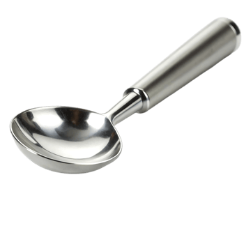 Shiny metal ice cream scoop with ergonomic handle isolated on transparent background png