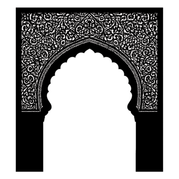 Intricate islamic geometric pattern adorns a classic horseshoe arch isolated on transparent background png