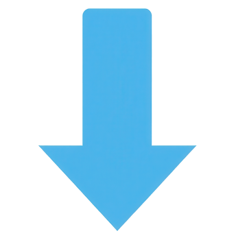 A light blue arrow points downward against a transparent background, indicating direction or movement. png