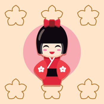 Japanese kokeshi doll pattern. vector