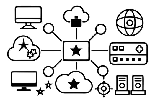 Network diagram technology cloud services silhouette isolated on white background vector