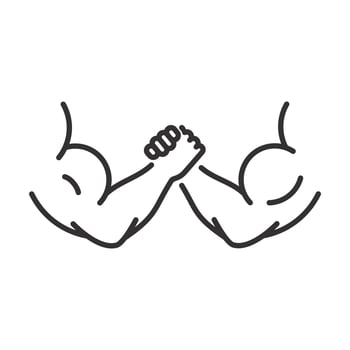arm wrestling icon, fighting two strong hand, powerful arms competition, thin line web symbol on white background - editable stroke illustration eps10 vector