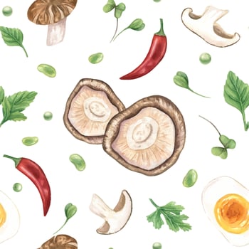 Fresh ingredients illustration with mushrooms and chilies vector