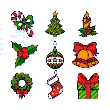 Colorful Christmas icons and symbols vector