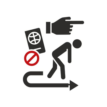 expulsion of a person from a country, deported man, deportation icon, population displacement forced, flat illustration vector