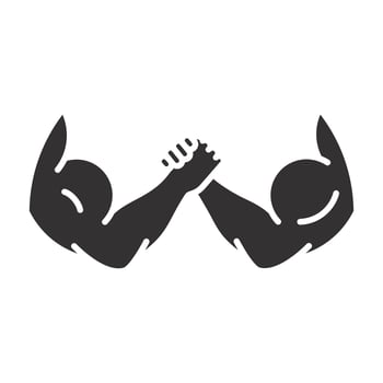 fighting two strong hand, arm wrestling icon, powerful arms competition, flat illustration vector