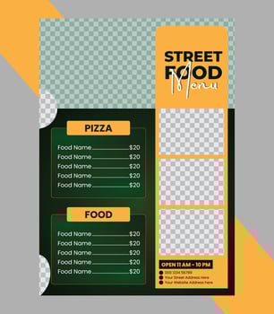 Street food menu with pizza options vector